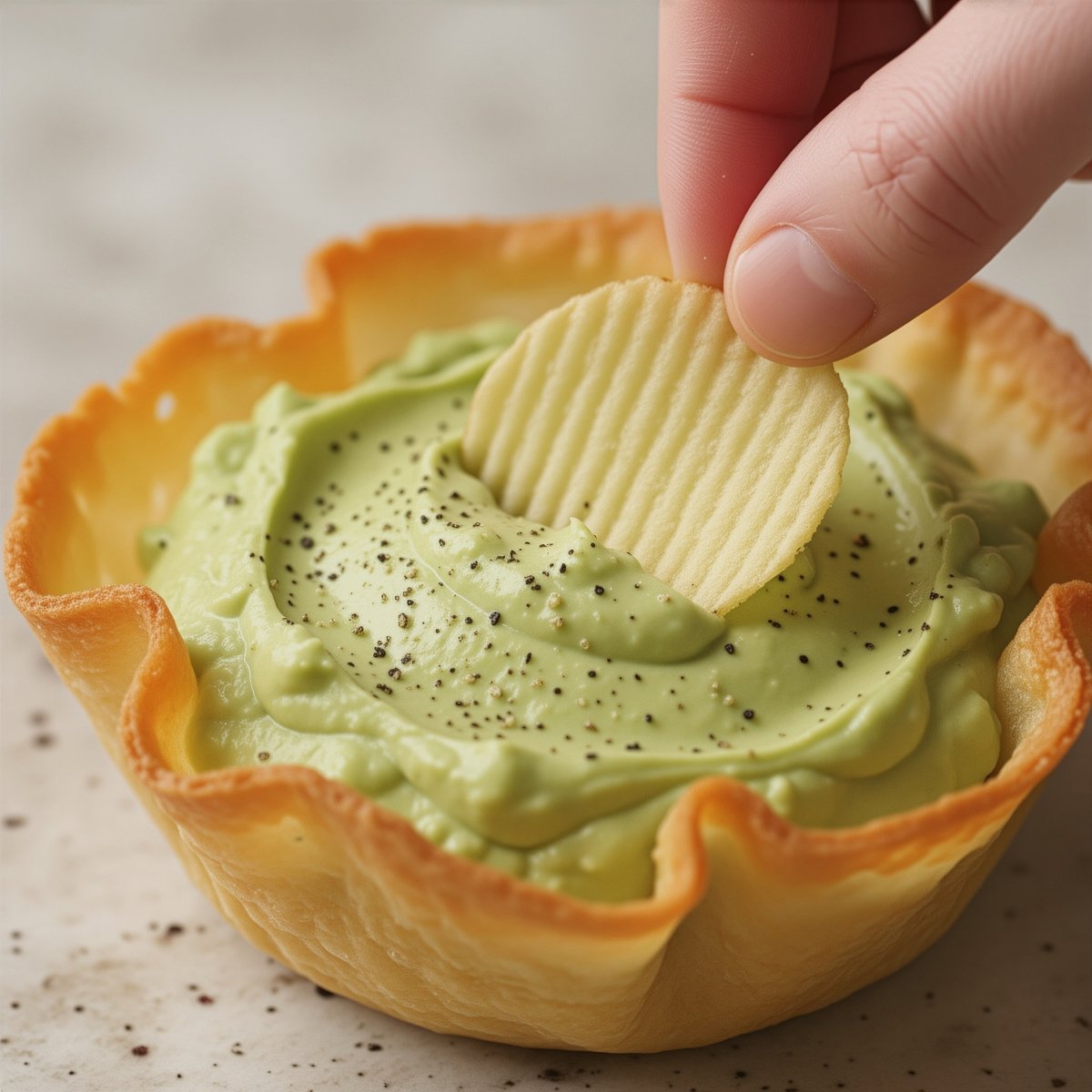 Avocado Dip in Parmigiano Basket Recipe