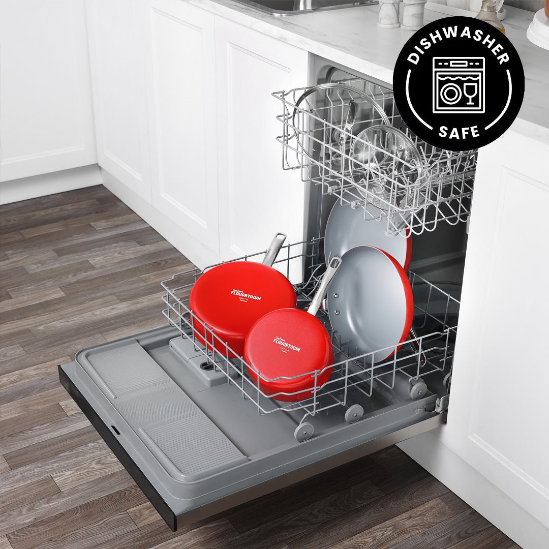 Flavortown Ceramic Cookware 11 Piece Set is Dishwasher Safe