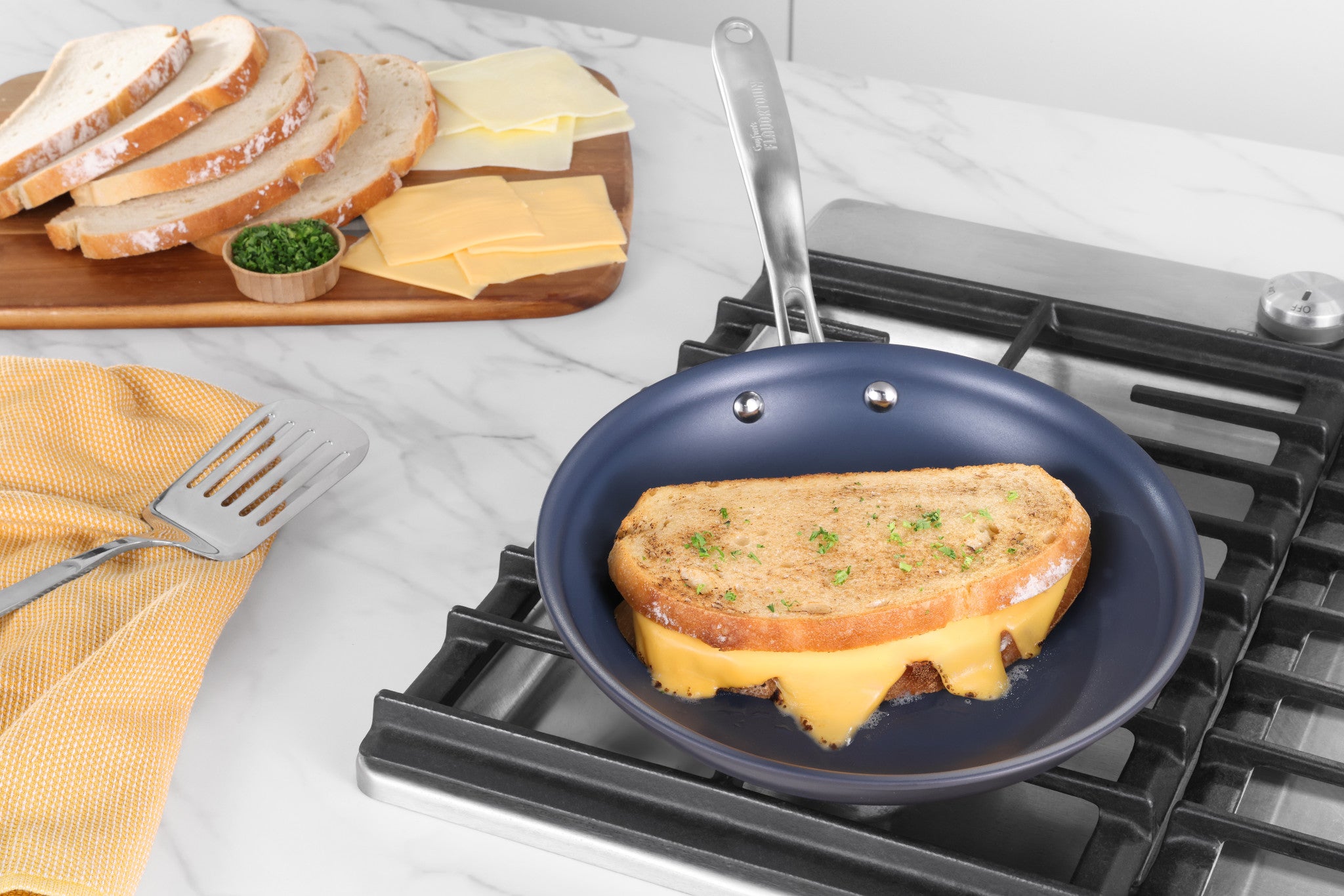 Guy Fieri's Flavortown Laser Titanium 2pcs 8.5in-10in Frying Pan Set with Grilled Cheese