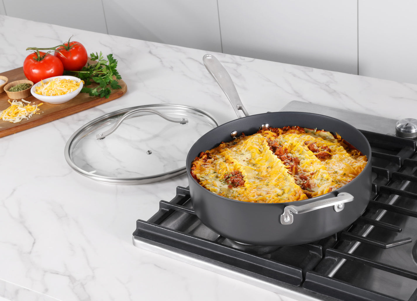 Guy Fieri's Flavortown Laser Titanium 3-piece Fry Pan Set Laser Titanium 5qt Sautepan with lid – Guy Fieri's Flavortown