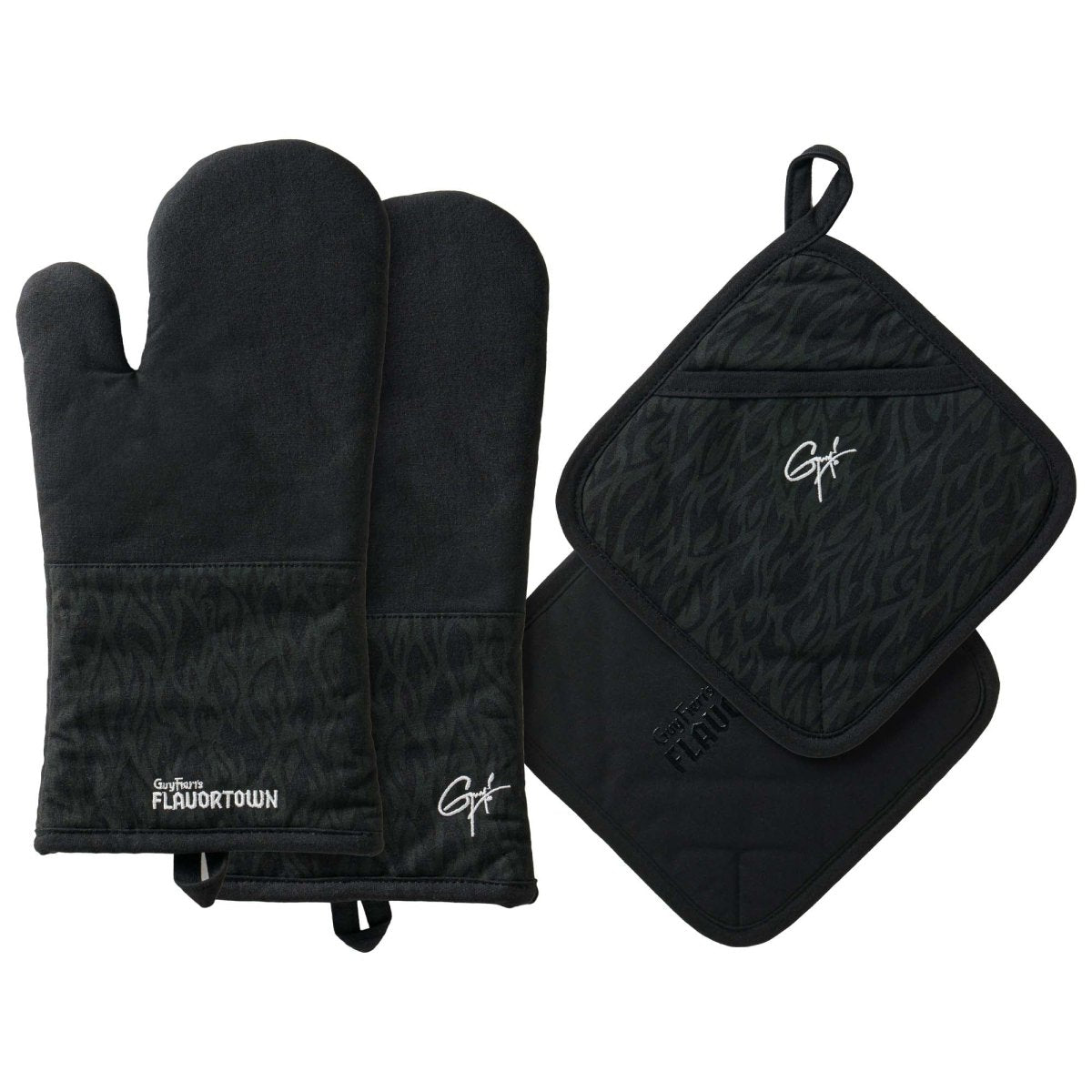 4-Piece Kitchen Set: 2 Flame Oven Mitts and 2 Flame Potholders