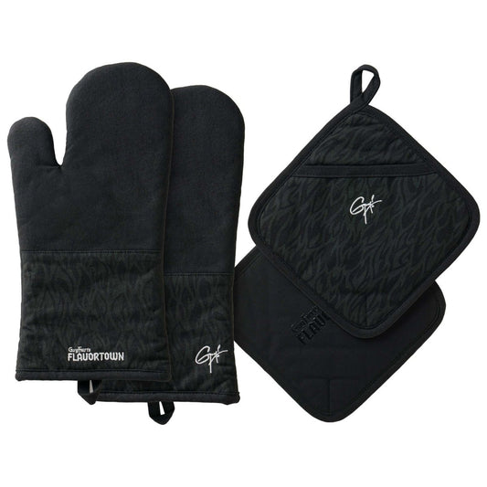 4-Piece Kitchen Set: 2 Flame Oven Mitts and 2 Flame Potholders