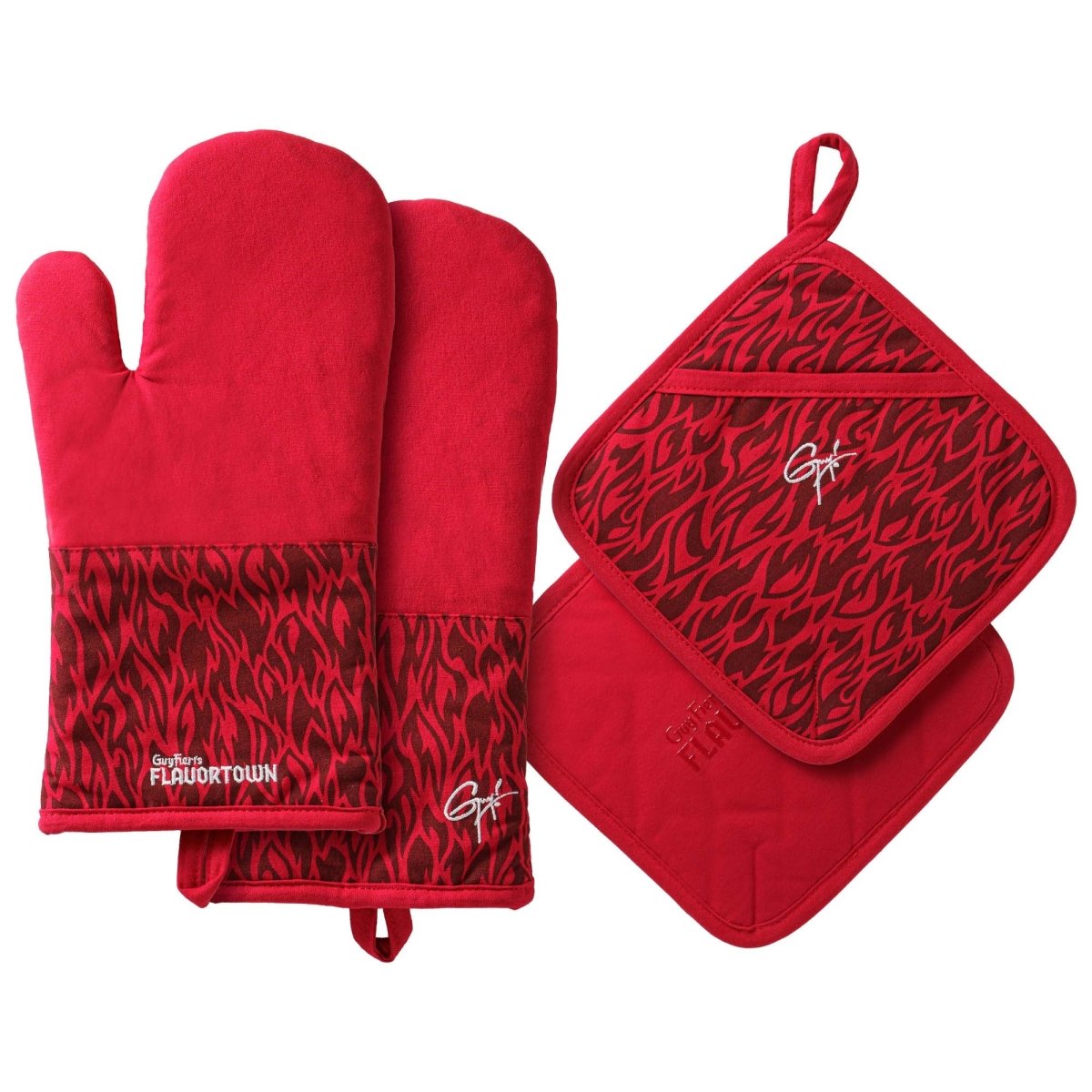 4-Piece Kitchen Set: 2 Flame Oven Mitts and 2 Flame Potholders